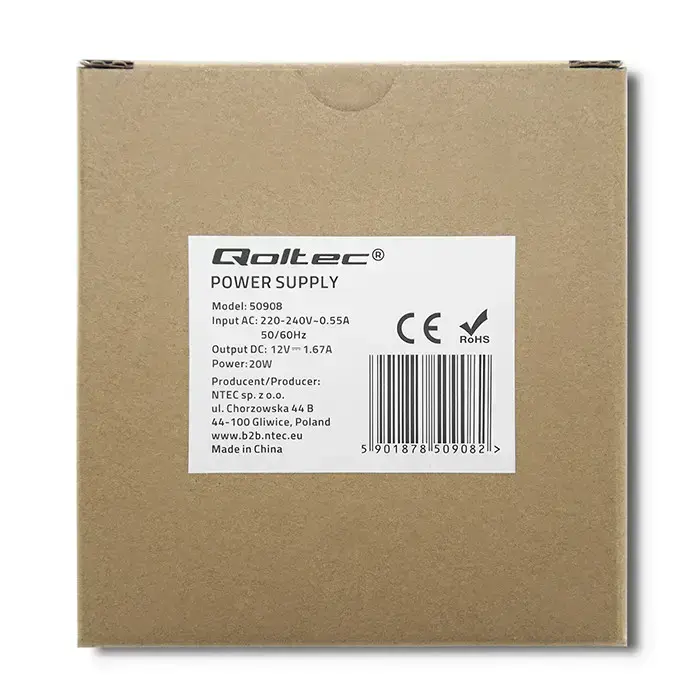 Qoltec DIN rail power supply | 20W | 12V | 1.67A | White | Slim Фото num