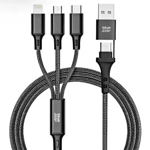 Cable 4in1 USB C / USB A do Micro USB / Lightning / USB C Blue Star 2,4A 12W Cafule 1,2 m C172 black Photo