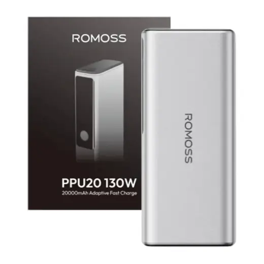 Romoss PPU20 ārējais akumulators (powerbank) | 20000 mAh | 130W | USB-C, USB-A | LED ekrāns | sudraba krāsā Foto 2