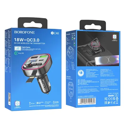 Borofone raidītājs FM BC48 Broad MP3, Bluetooth - 2xUSB + C tipa - QC 3.0 18W melns (bojāts iepakojums) Foto 9