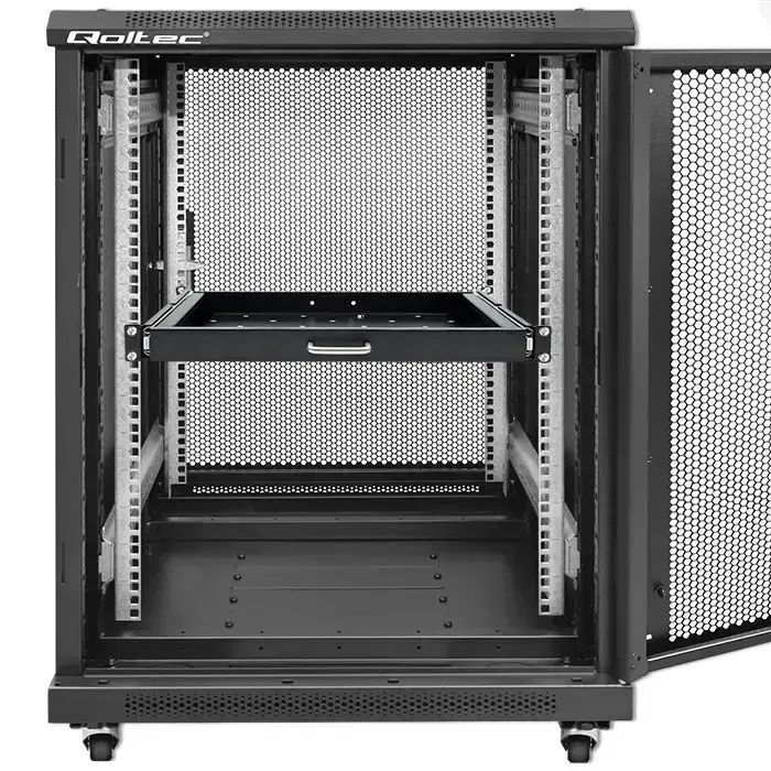 Qoltec Solid steel mount shelf with handle for RACK | 600*600 | Pull-out | Black Foto 2