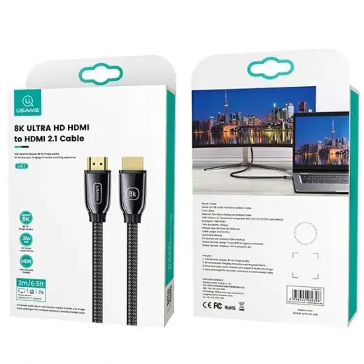 USAMS HDMI kabelis - HDMI 2.1 U67 2m 8K melns | melns Ultra HD SJ497HD01 (US-SJ497) Foto 9