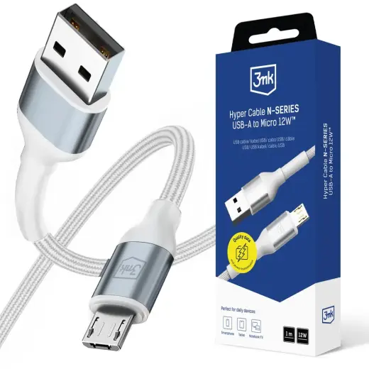3mk Hyper Cable N-SERIES USB-A | MicroUSB 1m 5V|2.4A 12W | white