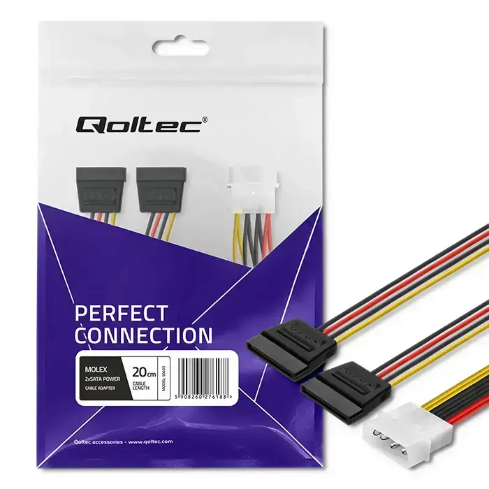 Qoltec Cable adapter POWER MOLEX | 2xSATA | 0.2m Photo
