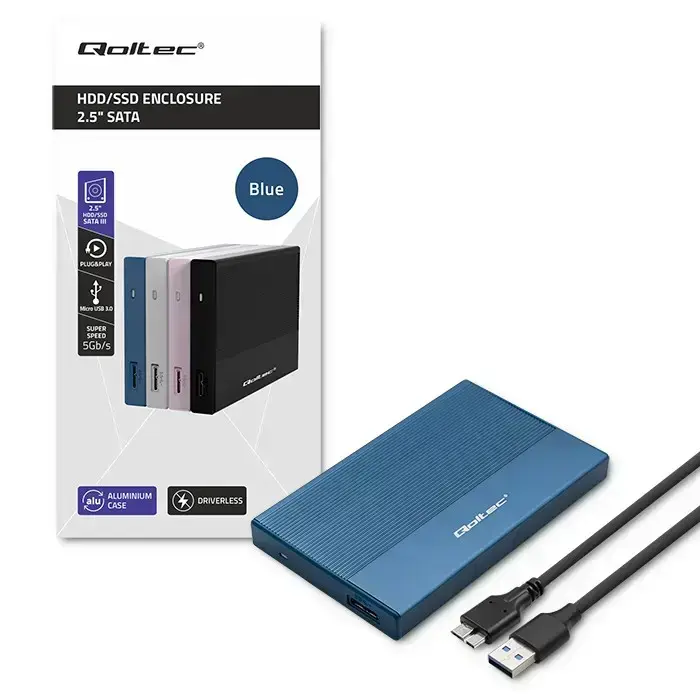 Qoltec Aluminium Enclosure | SSD HDD 2.5'' drive | SATA | USB 3.0 | Super speed 5Gb/s | 2TB | Blue Foto 8