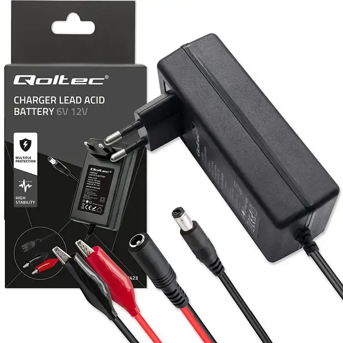 Qoltec Automatic charger for AGM GEL STD 6V 12V battery | 1.5A | Rectifier with LED indicator Photo