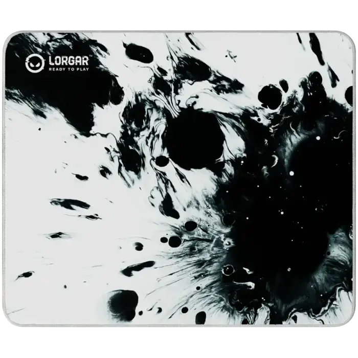 Full print white and black design, Bottom is black rubber with embossed LORGAR logo, with double side edge stitching