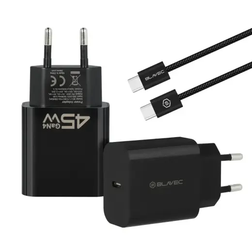 Blavec Wall charger BC-7 GaN4 - Type C - PD QC 45W 3A with Type C to Type C cable (TCBC7G4-CB453A+CC) black Фото num