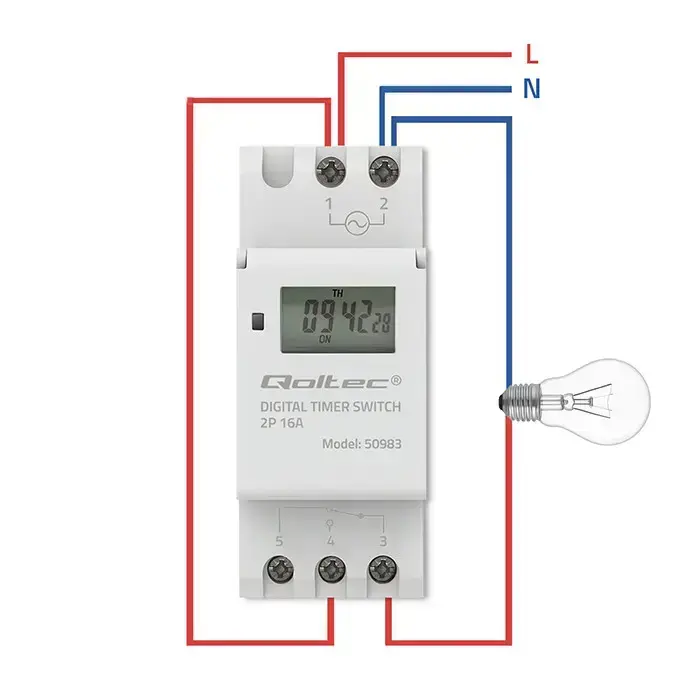 Qoltec Electronic Timer Switch for DIN Rail with Built-in Battery | 7-Day Schedule | 16 Programs Фото num