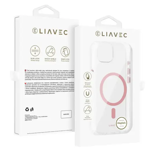 Liavec Glossy phone case with MagSafe support for iPhone 15 pink