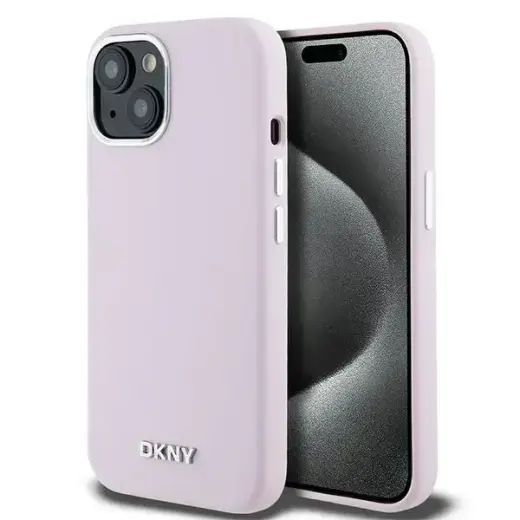DKNY DKHMP15SSMCHLP Liquid Silicone Small Metal Logo чехол с поддержкой MagSafe для телефона iPhone 15 | iPhone 14 | iPhone 13 розовый