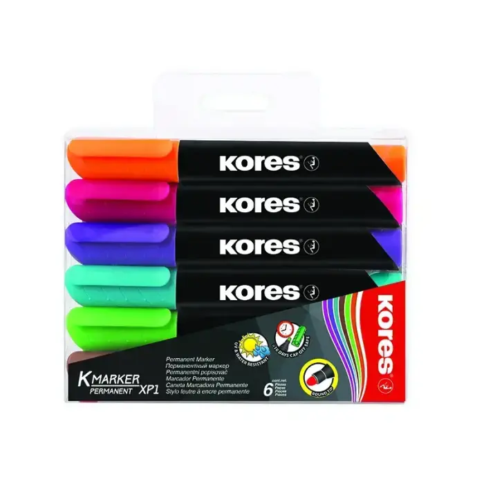Noturīgais marķieris KORES XP2, konisks, 6 krāsu komplekts