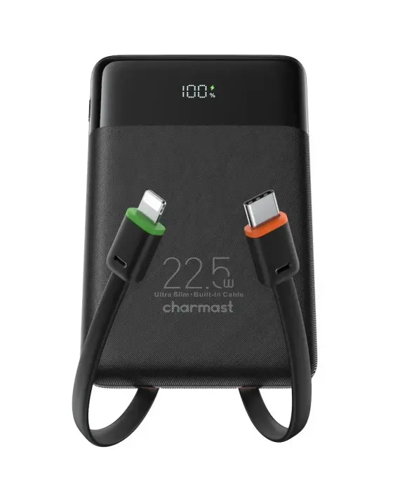 Внешний аккумулятор (powerbank) Charmast W1202 | 10 000 мА·ч | 22.5 Вт | PD | USB-C, Lightning, USB-A | LED дисплей | черный