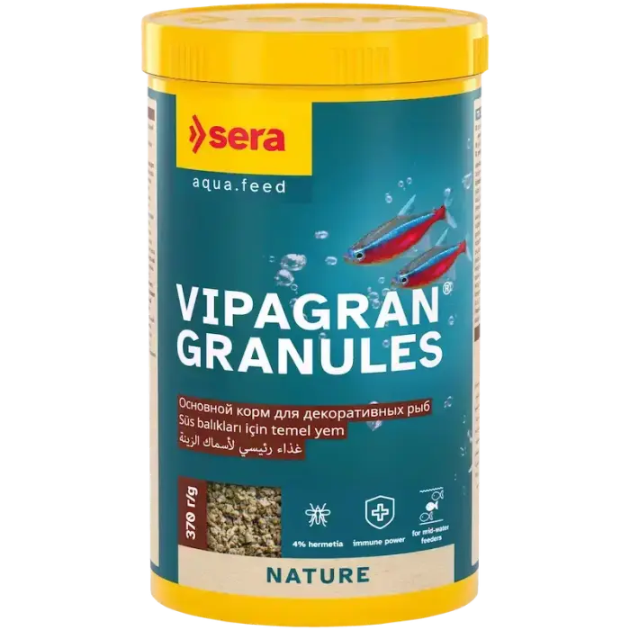 Peldoša, mīksta granulu barība dekoratīvajām zivīm - Sera Vipagran Granules 1.000ml (370g)