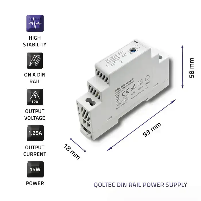 Qoltec DIN rail power supply | 15W | 12V | 1.25A | Gray Фото num