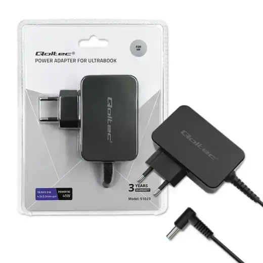 Qoltec Power adapter for ultrabook laptop HP 45W | 19.5V | 2.31A | 4.5*3.0+pin
