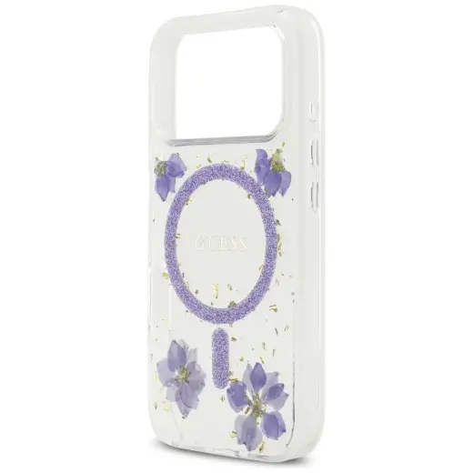 Case Guess Resin Flowers Glitter MagSafe for iPhone 17 Pro purple Foto 6