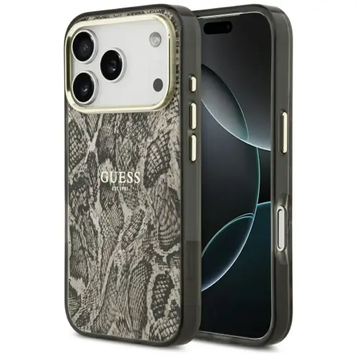 Guess Python Pattern maciņš ar MagSafe atbalstu telefonam iPhone 17 Pro brūns