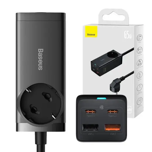 Baseus GaN3 Pro wall charger | powerstrip 2xUSB + 2xUSB-C + AC, 65W Фото num