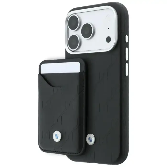 Bundle Case + wallet BMW Quilted Pattern Metal Logo for iPhone 18 Pro / 17 Pro black