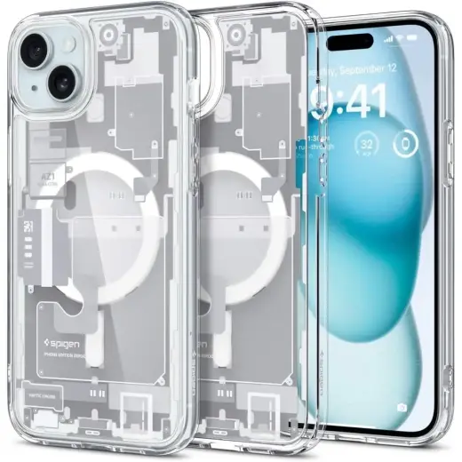Spigen Ultra Hybrid Mag чехол с поддержкой MagSafe для телефона iPhone 15 Plus белый (дизайн Zero One)