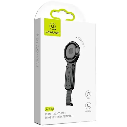 USAMS Adapter AU06 2w1 Lightning - 2 x lightning + ring holder czarny|black SJ274LN01 (US-SJ274) Фото num