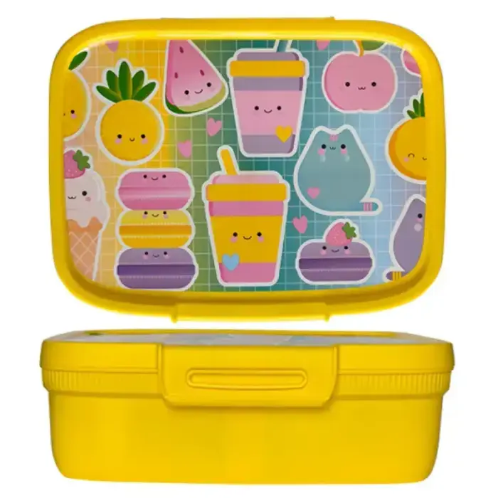 Pārtikas uzglabāšanas trauks taisnstūrveida ar sadalītāju 1,8L Snap Box dzeltens/kawaii