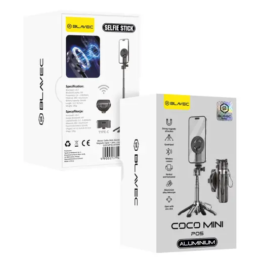 Blavec Selfie Stick Aluminium Coco Mini P05 Magsafe tripod + remote control + holder 0,41 metres (SSCMP05-MTRHB041) black Фото num