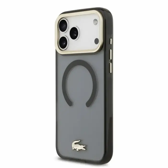 Lacoste IML Shockproof Petit Pique Gold Logo MagSafe Case for iPhone 18 Pro Max Black
