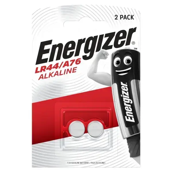 Sārmu baterija LR44 (A76, AG13, V13GA, PX76A, L1154) 1,5 V 175 mAh sārma baterija Energizer (2 gab. blisterī)