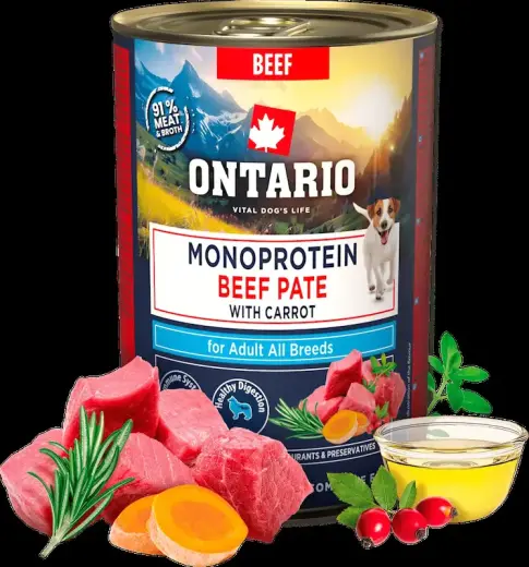 Konservi suņiem - Ontario Adult Monoprotein Beef Pate with Carrots 400g