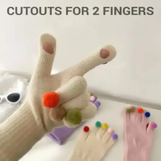 Gloves for touch screens with pom poms LIGHT BLUE Photo