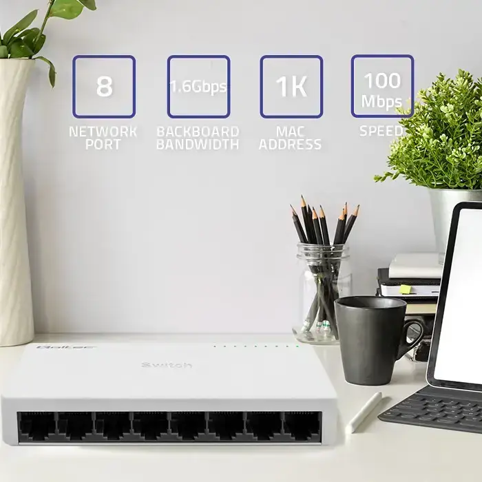 Qoltec Network SWITCH | 8 x RJ45 port | 100Mbps | Fast Ethernet | LAN Foto 2