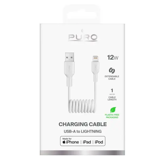 Puro 12W USB-A - Lightning Spiral Cable 1m - White Photo