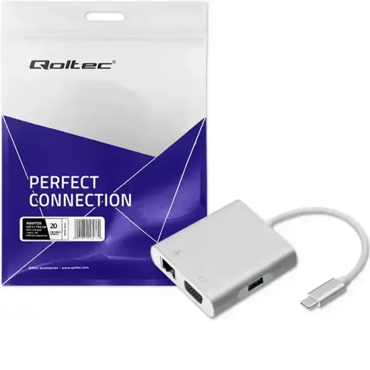 Qoltec Hub Adapter USB-C 3.1 4in1 | USB 3.0 | VGA | RJ45 | USB-C PD 92W Фото num