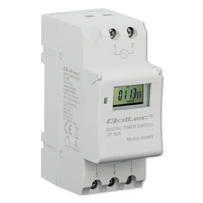 Qoltec Electronic Timer Switch for DIN Rail with Built-in Battery | 7-Day Schedule | 16 Programs Фото num