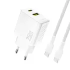 Dudao A26TCEU PD QC 25W GaN USB-A USB-C Wall Charger with USB-C Cable - White Foto 1