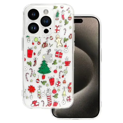 TEL PROTECT Christmas Clear maciņš telefonam iPhone 15 Pro caurspīdīgs (dizains 2)