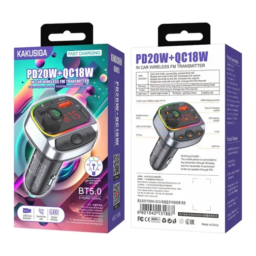 KAKUSIGA KSC-1066 автомобильный FM-трансмиттер QC 3.0 | 18 Вт | USB Flash | Bluetooth 5.0 черный Фото num