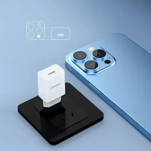 Dudao A4EU USB-A 2.1A wall charger - white + USB-A - micro USB cable Photo
