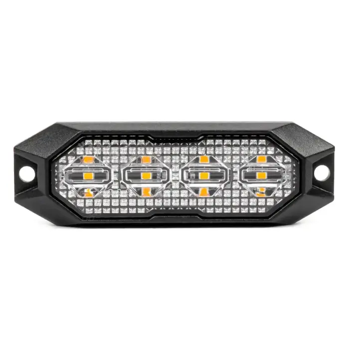Slim Amber Grill Mount Flash Light 4x3W LED R65 R10 12/24V IP6K9K AMIO-03929