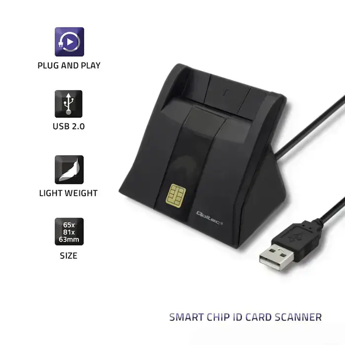 Qoltec Smart ID chip card reader SCR-0643|USB 2.0 + USB-C Adapter Foto 5