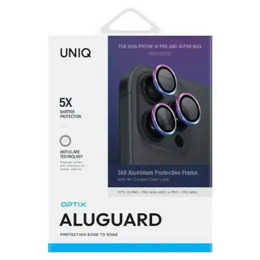 Uniq Optix Aluminum Camera Lens Protector iPhone 16 Pro 6.3" | 16 Pro Max 6.9" iridescent camera lens glass with applicator Foto 2