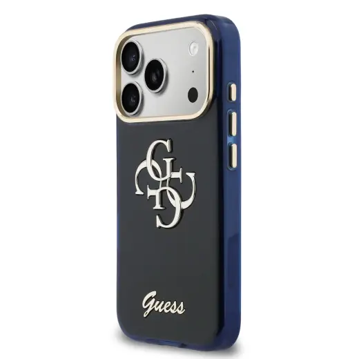 Guess IML 4G Script Metal Logo Case for iPhone 17 Pro Max Blue