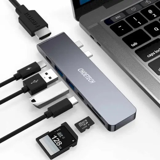Choetech multifunctional docking station HUB for Apple MacBook Pro USB Typ C 7in2 100W Thunderbolt 3 gray (HUB-M14) Фото num