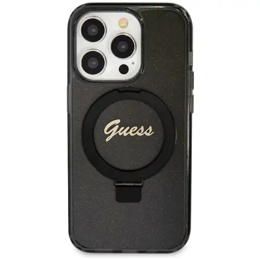 Guess GUHMP13LHRSGSK iPhone 13 Pro | 13 6.1" czarny|black hardcase Ring Stand Script Glitter MagSafe Фото num