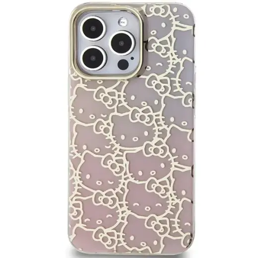 Hello Kitty IML Gradient Electrop Crowded Kitty Head Case for iPhone 15 Pro Max - Pink Фото num