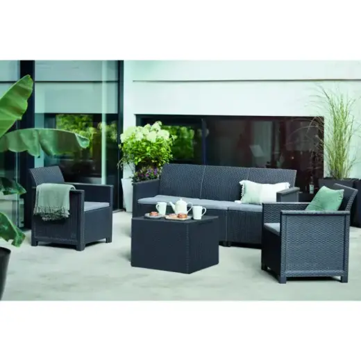 Dārza mēbeļu komplekts Elodie 5 Seater ar galdiņu/uzglabāšanas kasti pelēks Foto 2