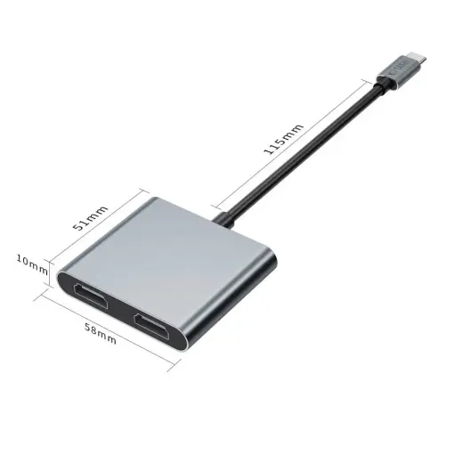 Tech-Protect HB08 4in1 USB-C + USB2.0 + 2 x HDMI 4K 60HZ adapter - gray Photo