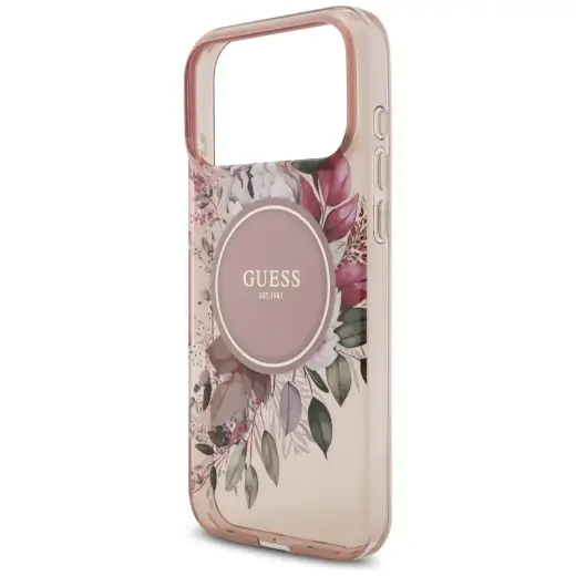 Guess IML Flowers Strap MagSafe Case for iPhone 17 Pro Max Pink Фото num